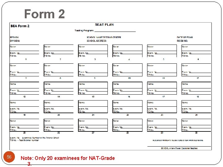 Form 2 56 Note: Only 20 examinees for NAT-Grade 3. 