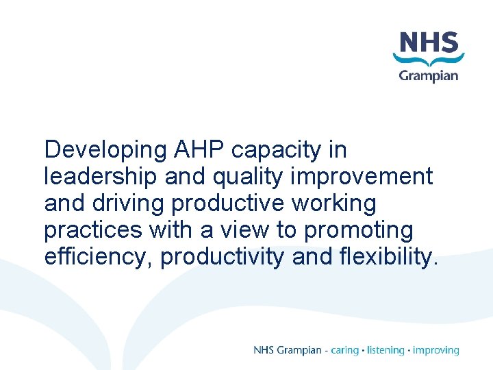 Developing AHP capacity in leadership and quality improvement and driving productive working practices with