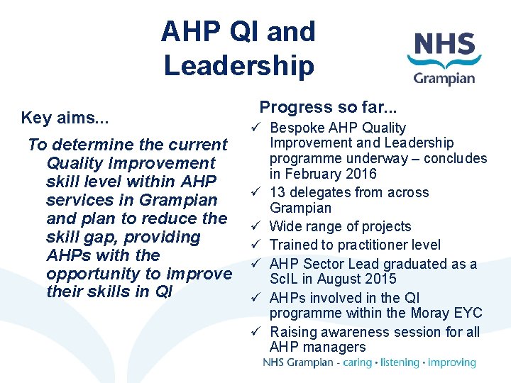 AHP QI and Leadership Key aims. . . To determine the current Quality Improvement