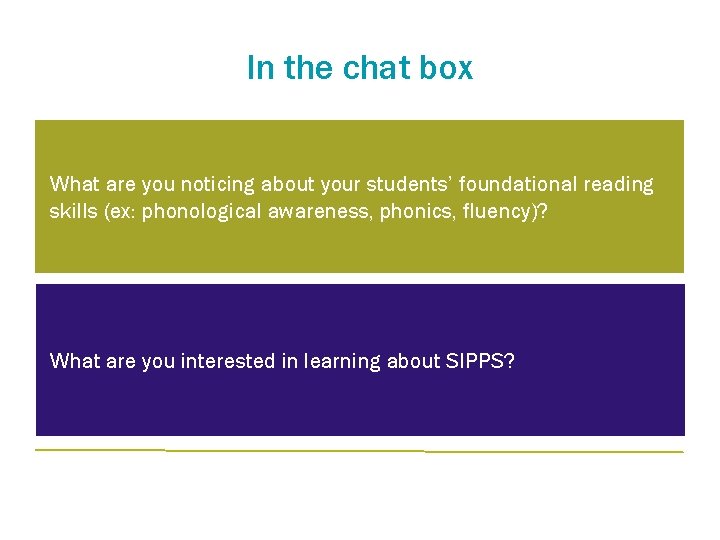 In the chat box What are you noticing about your students’ foundational reading skills