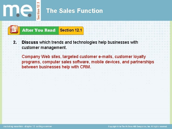 Section 12. 1 The Sales Function Section 12. 1 2. Discuss which trends and