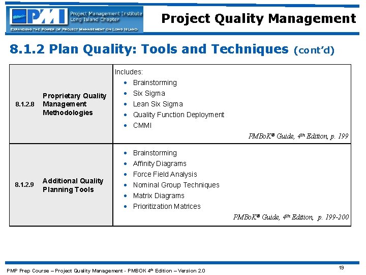 Project Quality Management 8. 1. 2 Plan Quality: Tools and Techniques (cont’d) Includes: ·