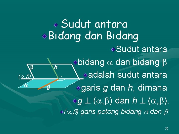 Sudut antara Bidang dan Bidang h ( , ) g Sudut antara bidang dan