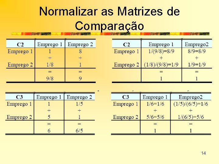 Normalizar as Matrizes de Comparação 14 