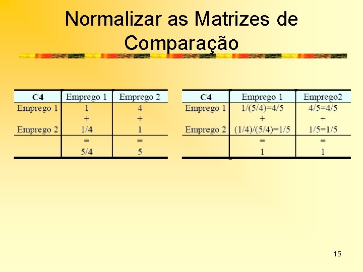 Normalizar as Matrizes de Comparação 15 