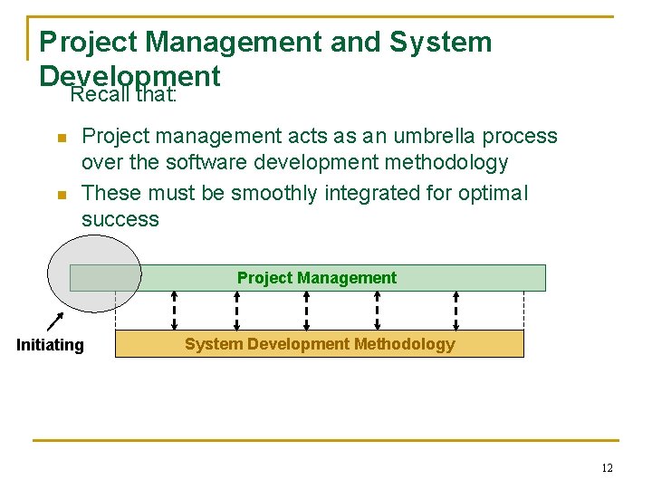 Project Management and System Development Recall that: n n Project management acts as an