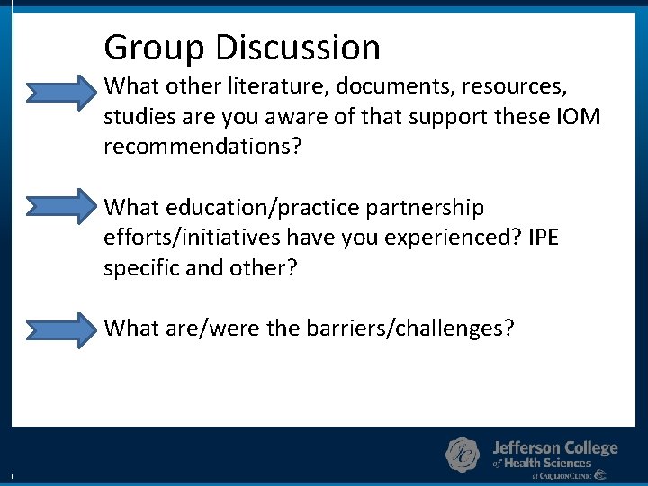 Group Discussion What other literature, documents, resources, studies are you aware of that support