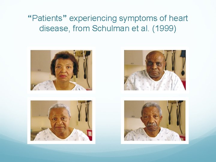 “Patients” experiencing symptoms of heart disease, from Schulman et al. (1999) “Patients” experiencing symptoms of heart disease, from Schulman et al. (1999)