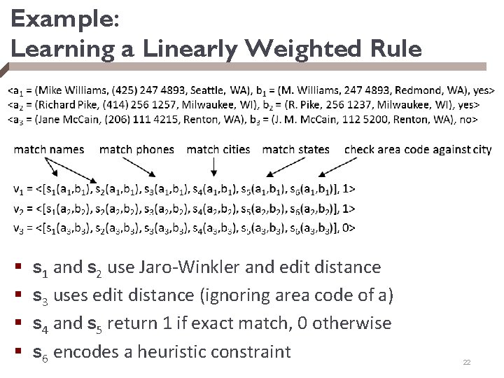 Example: Learning a Linearly Weighted Rule § § s 1 and s 2 use