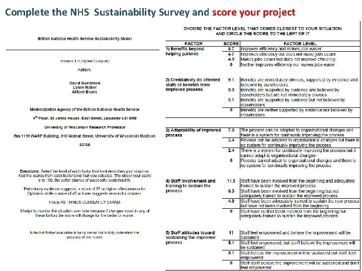 Complete the NHS Sustainability Survey and score your project 