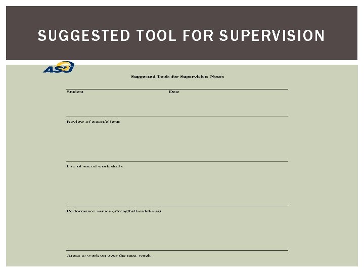 SUGGESTED TOOL FOR SUPERVISION 