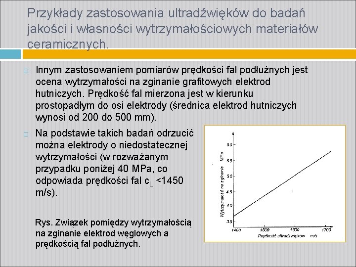 Przykłady zastosowania ultradźwięków do badań jakości i własności wytrzymałościowych materiałów ceramicznych. Innym zastosowaniem pomiarów Przykłady zastosowania ultradźwięków do badań jakości i własności wytrzymałościowych materiałów ceramicznych. Innym zastosowaniem pomiarów