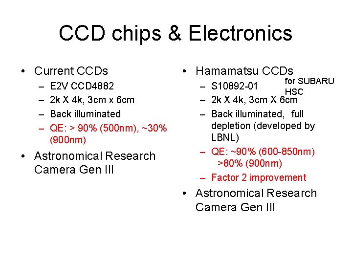 CCD chips & Electronics • Current CCDs – – E 2 V CCD 4882 CCD chips & Electronics • Current CCDs – – E 2 V CCD 4882