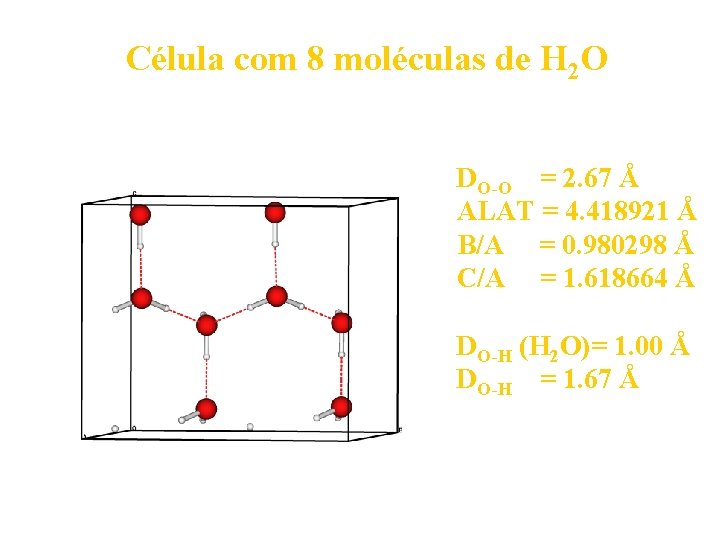 Célula com 8 moléculas de H 2 O DO-O = 2. 67 Å ALAT