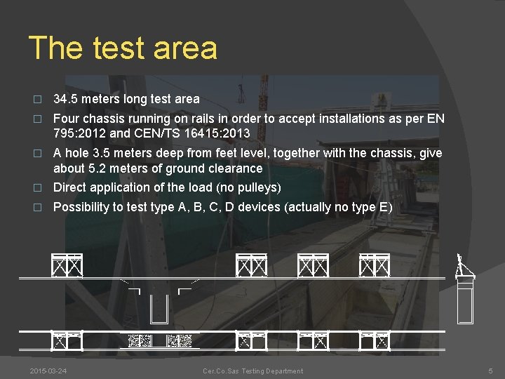 The test area � 34. 5 meters long test area � Four chassis running