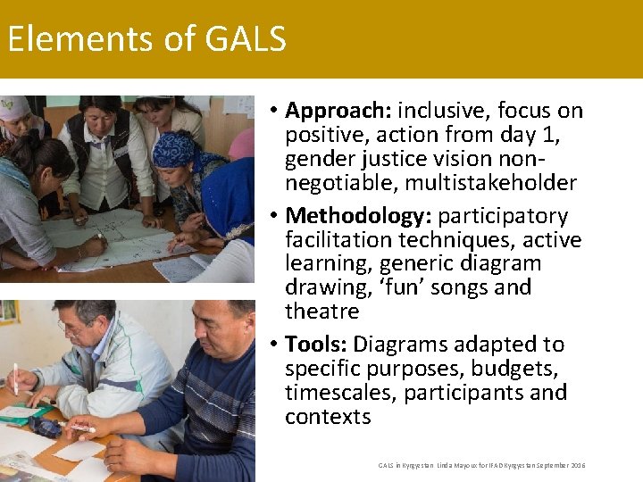 Elements of GALS • Approach: inclusive, focus on positive, action from day 1, gender