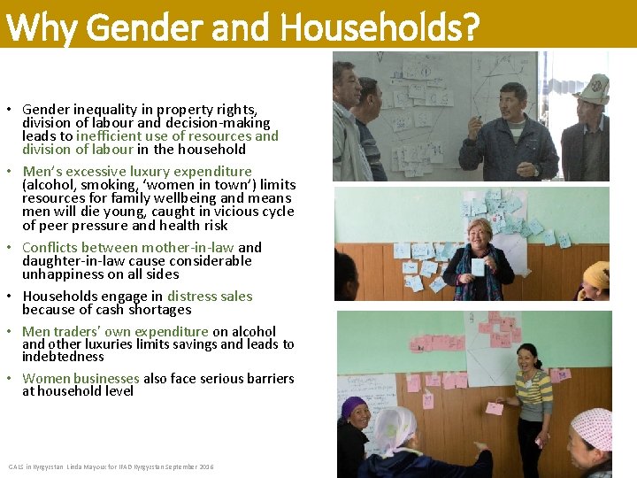 Why Gender and Households? • Gender inequality in property rights, division of labour and