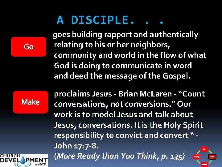 A DISCIPLE. . . Go Make goes building rapport and authentically relating to his