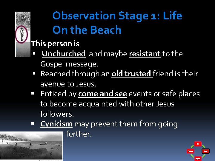 Observation Stage 1: Life On the Beach This person is Unchurched and maybe resistant