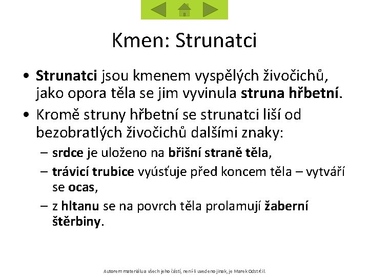 Kmen: Strunatci • Strunatci jsou kmenem vyspělých živočichů, jako opora těla se jim vyvinula