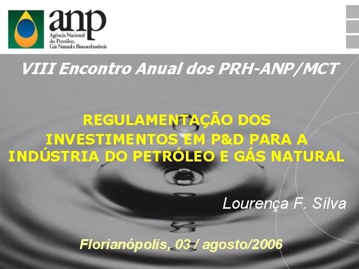 VIII Encontro Anual dos PRH-ANP/MCT REGULAMENTAÇÃO DOS INVESTIMENTOS EM P&D PARA A INDÚSTRIA DO