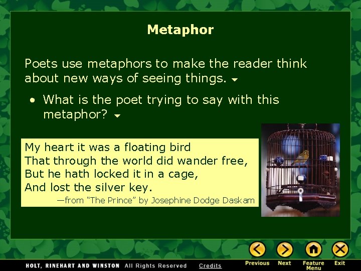Metaphor Poets use metaphors to make the reader think about new ways of seeing