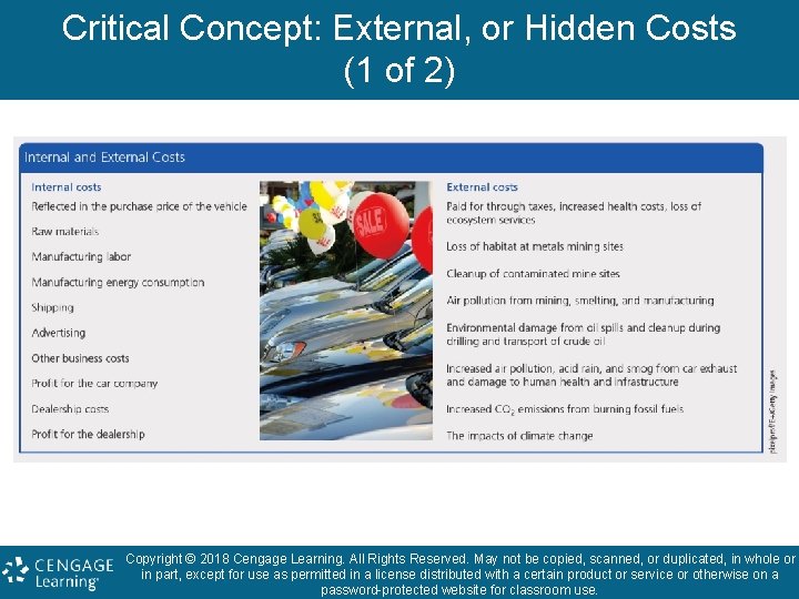 Critical Concept: External, or Hidden Costs (1 of 2) Copyright © 2018 Cengage Learning.