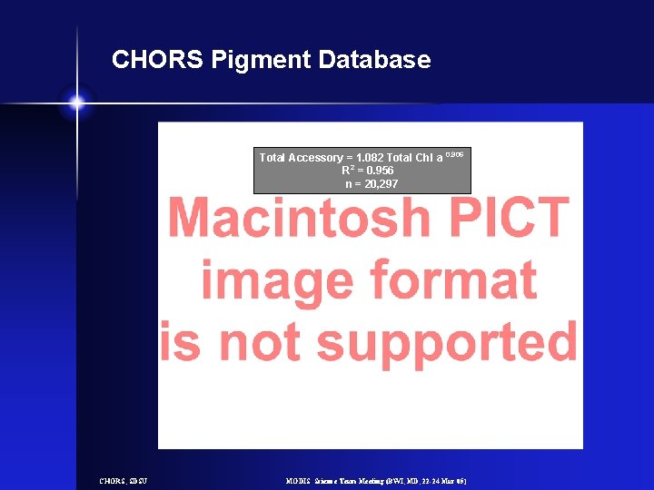 CHORS Pigment Database Total Accessory = 1. 082 Total Chl a 0. 906 R