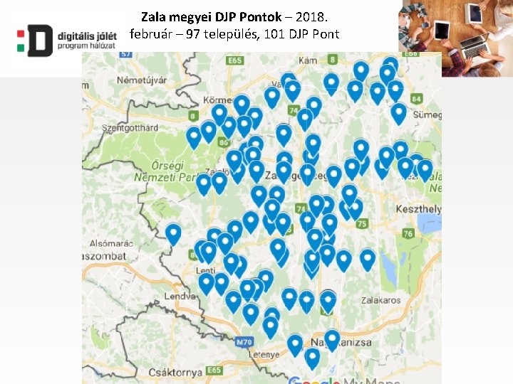 Zala megyei DJP Pontok – 2018. február – 97 település, 101 DJP Pont 