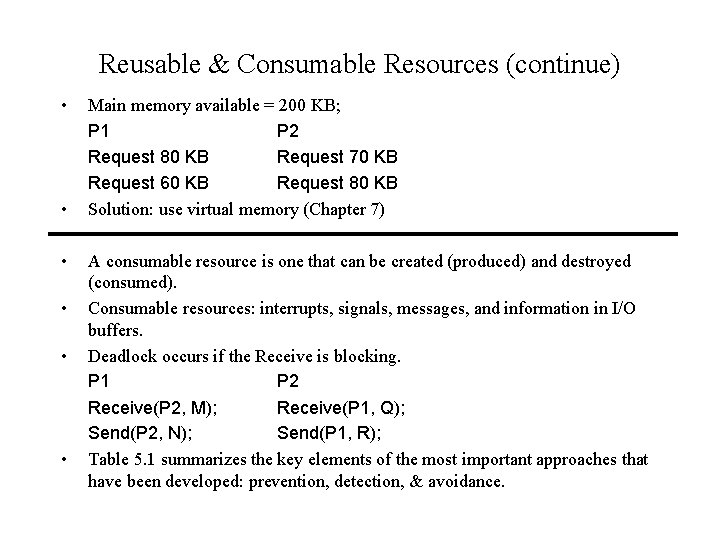 Reusable & Consumable Resources (continue) • • • Main memory available = 200 KB;