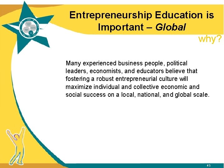 Entrepreneurship Education is Important – Global why? Many experienced business people, political leaders, economists,