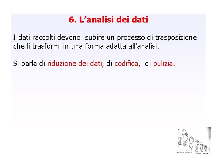 6. L’analisi dei dati I dati raccolti devono subire un processo di trasposizione che