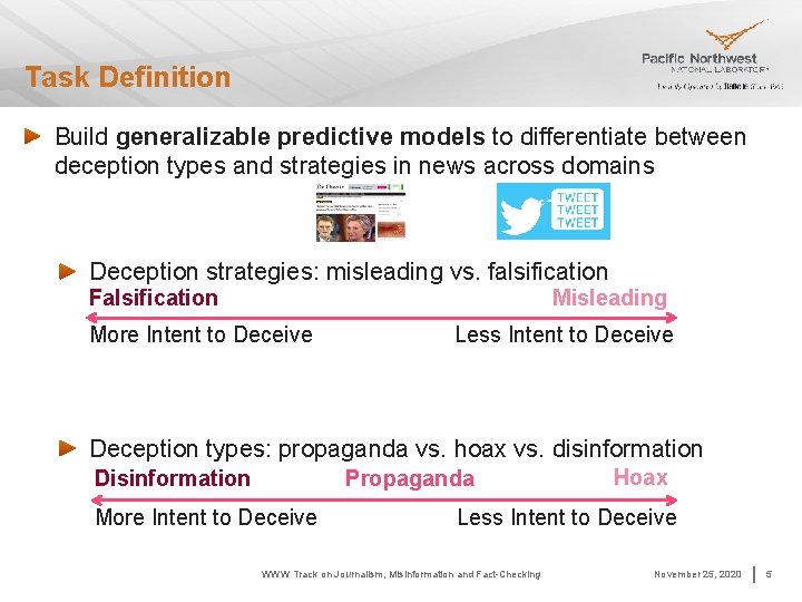 Task Definition Build generalizable predictive models to differentiate between deception types and strategies in