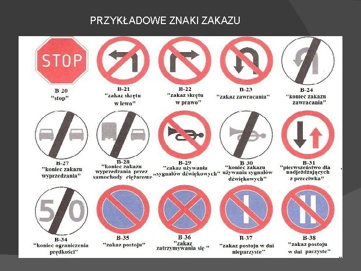 PRZYKŁADOWE ZNAKI ZAKAZU 