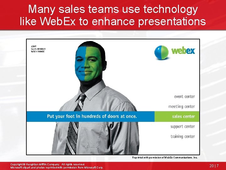 Many sales teams use technology like Web. Ex to enhance presentations Reprinted with permission