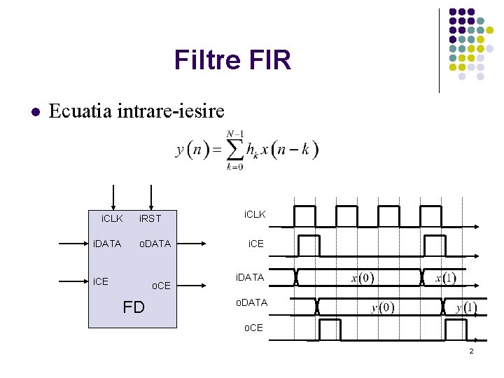 Filtre FIR l Ecuatia intrare-iesire i. CLK i. DATA i. RST o. DATA i.