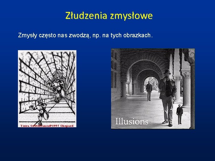 Złudzenia zmysłowe Zmysły często nas zwodzą, np. na tych obrazkach. 