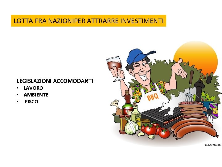 LOTTA FRA NAZIONIPER ATTRARRE INVESTIMENTI LEGISLAZIONI ACCOMODANTI: • LAVORO • AMBIENTE • FISCO 