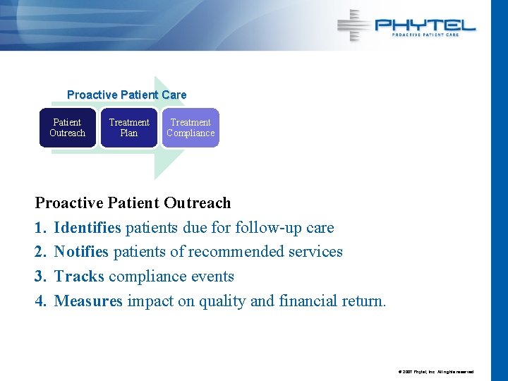 Proactive Patient Care Patient Outreach Treatment Plan Treatment Compliance Proactive Patient Outreach 1. Identifies