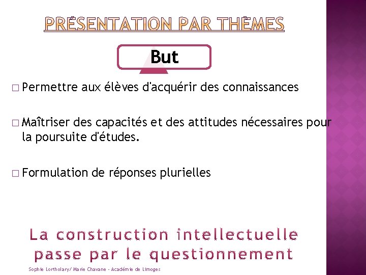 But � Permettre aux élèves d'acquérir des connaissances � Maîtriser des capacités et des