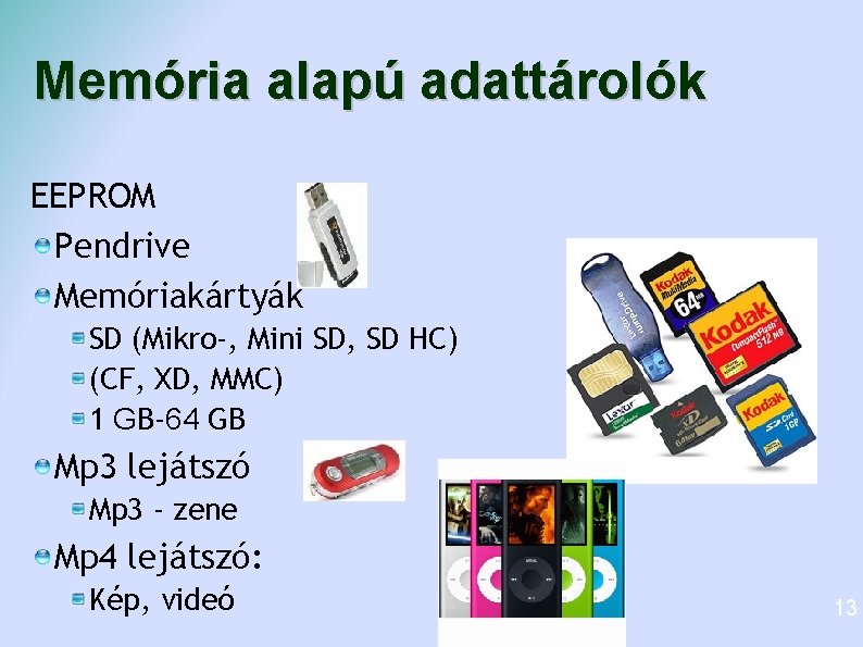 Memória alapú adattárolók EEPROM Pendrive Memóriakártyák SD (Mikro-, Mini SD, SD HC) (CF, XD, Memória alapú adattárolók EEPROM Pendrive Memóriakártyák SD (Mikro-, Mini SD, SD HC) (CF, XD,