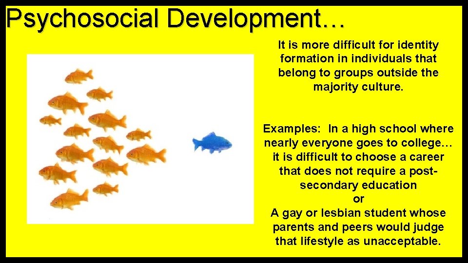 Psychosocial Development… It is more difficult for identity formation in individuals that belong to