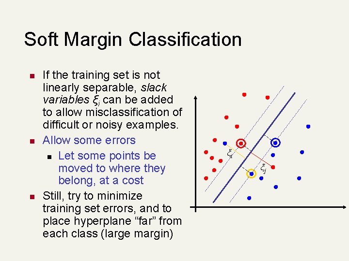 Soft Margin Classification n n n If the training set is not linearly separable,