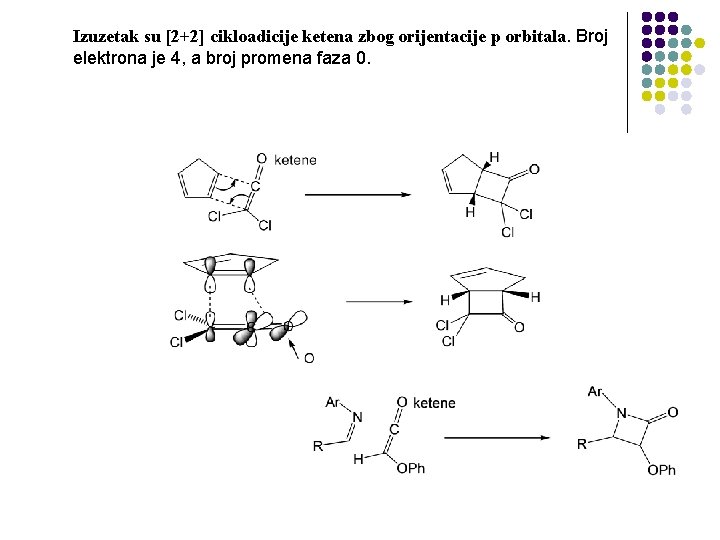 Izuzetak su [2+2] cikloadicije ketena zbog orijentacije p orbitala. Broj elektrona je 4, a