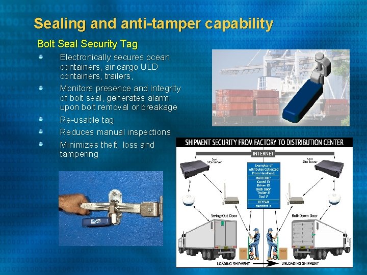 Sealing and anti-tamper capability Bolt Seal Security Tag Electronically secures ocean containers, air cargo Sealing and anti-tamper capability Bolt Seal Security Tag Electronically secures ocean containers, air cargo