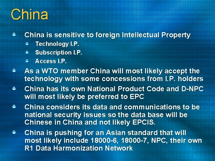 China is sensitive to foreign Intellectual Property Technology I. P. Subscription I. P. Access China is sensitive to foreign Intellectual Property Technology I. P. Subscription I. P. Access