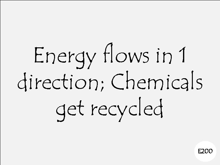 Energy flows in 1 direction; Chemicals get recycled E 200 