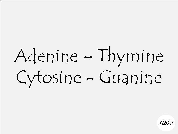 Adenine – Thymine Cytosine - Guanine A 200 