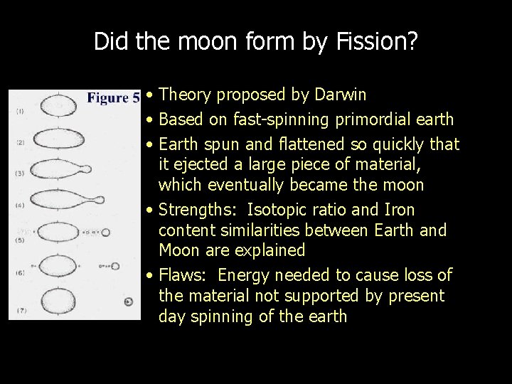 Did the moon form by Fission? • Theory proposed by Darwin • Based on