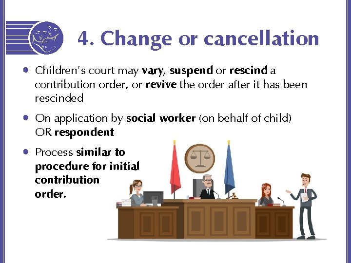 4. Change or cancellation • Children’s court may vary, suspend or rescind a contribution